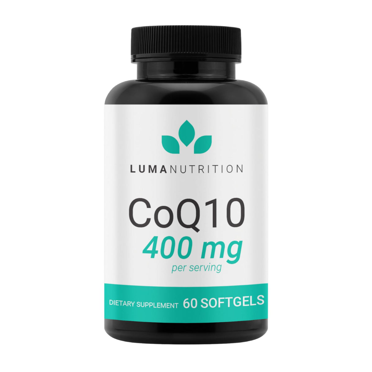 Luma Nutrition CoQ10 bottle with 400mg softgels for high-potency daily support.