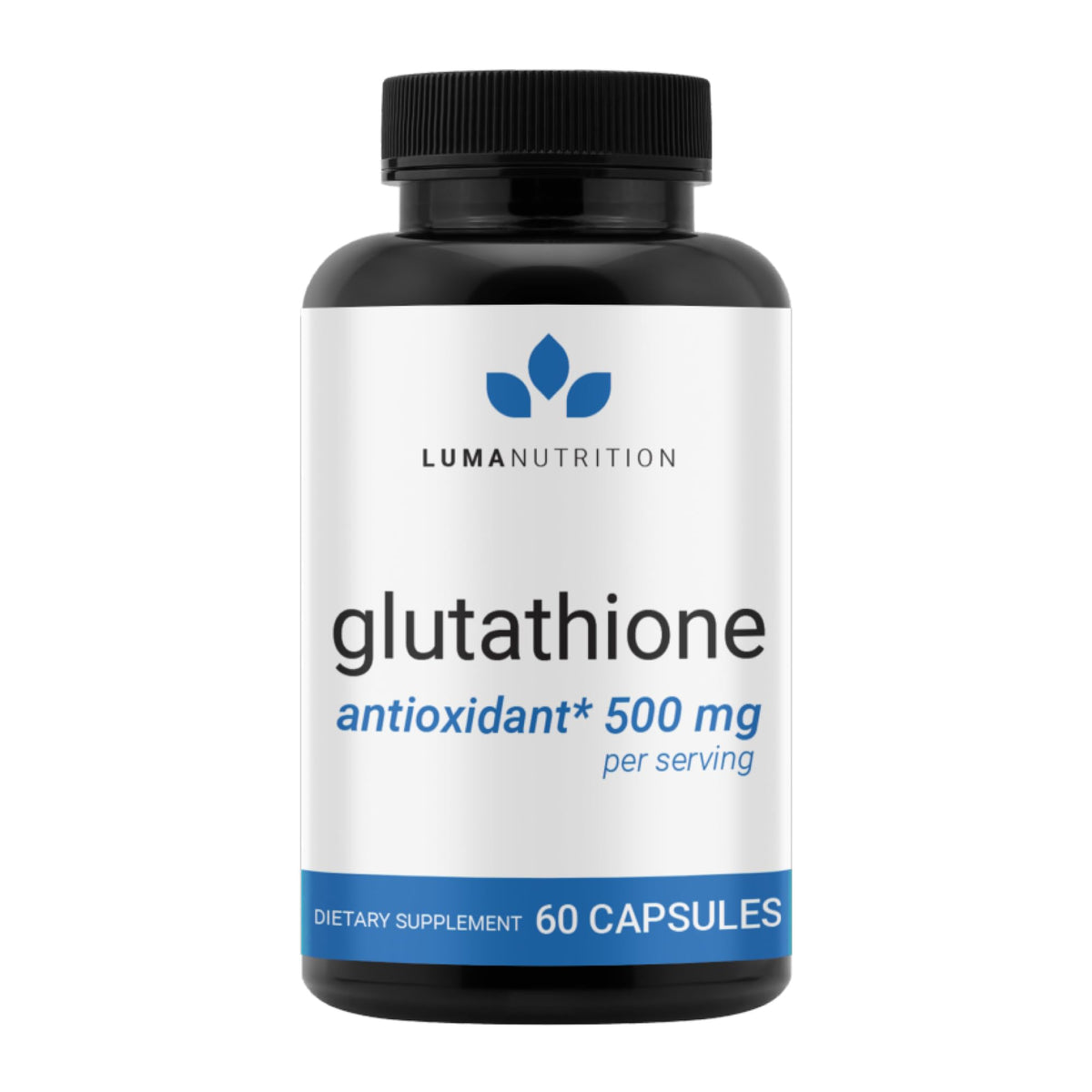 Luma Nutrition Premium Glutathione bottle showing antioxidant support for daily wellness.