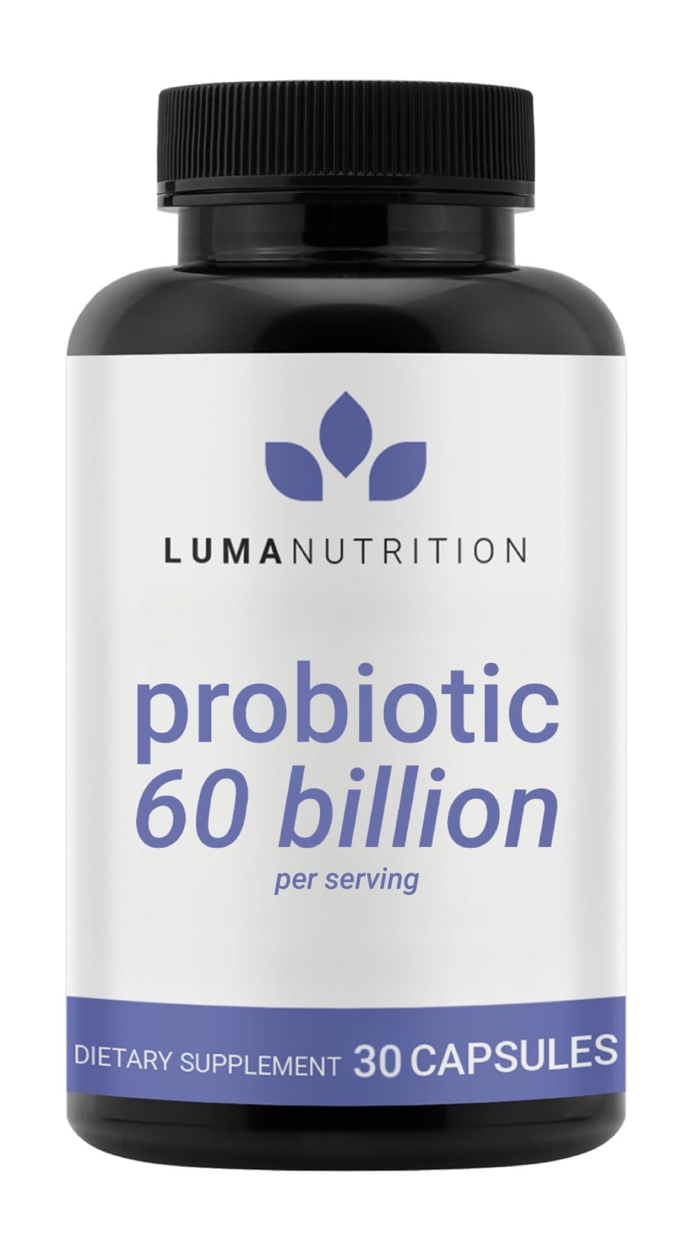 Luma Nutrition Probiotics 60B bottle highlight, supports digestive balance and immune wellness