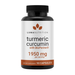 Luma Nutrition turmeric curcumin bottle highlighting high potency for daily support.