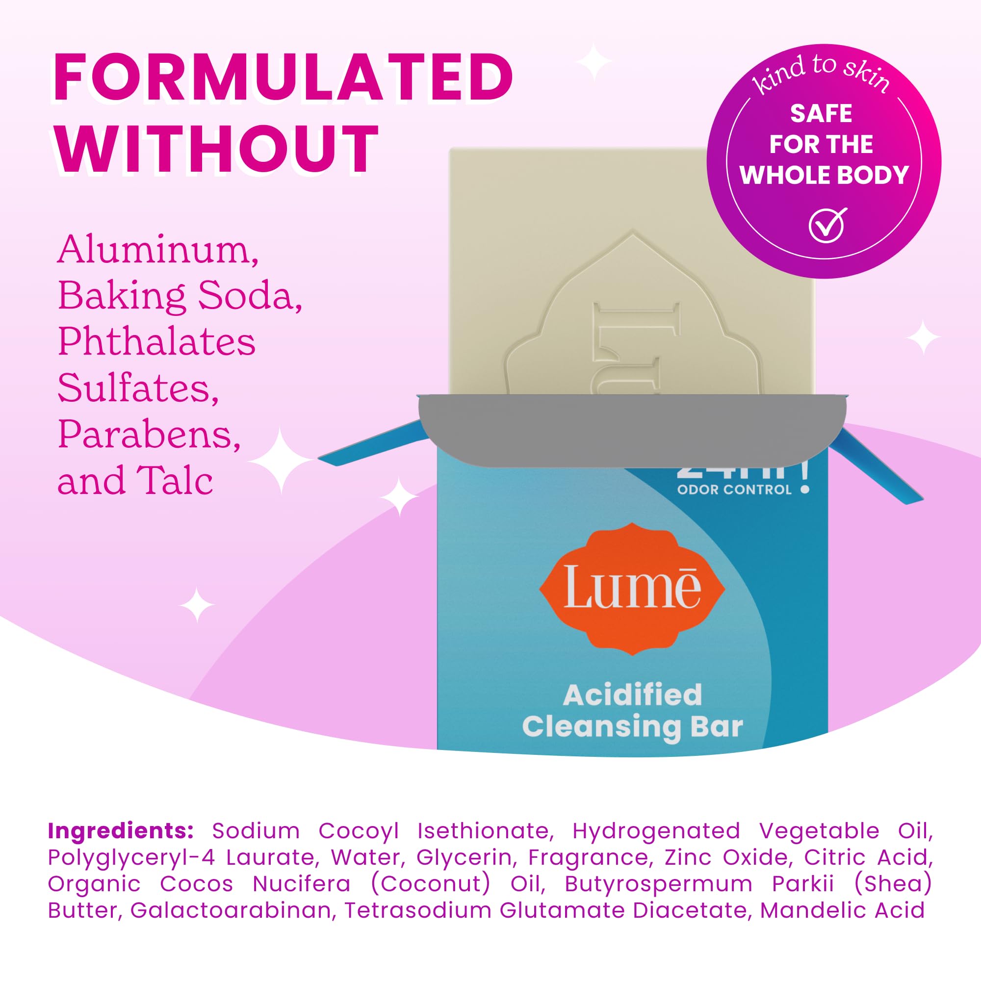 Lume Acidified Bar image emphasizing pH-optimized formula.