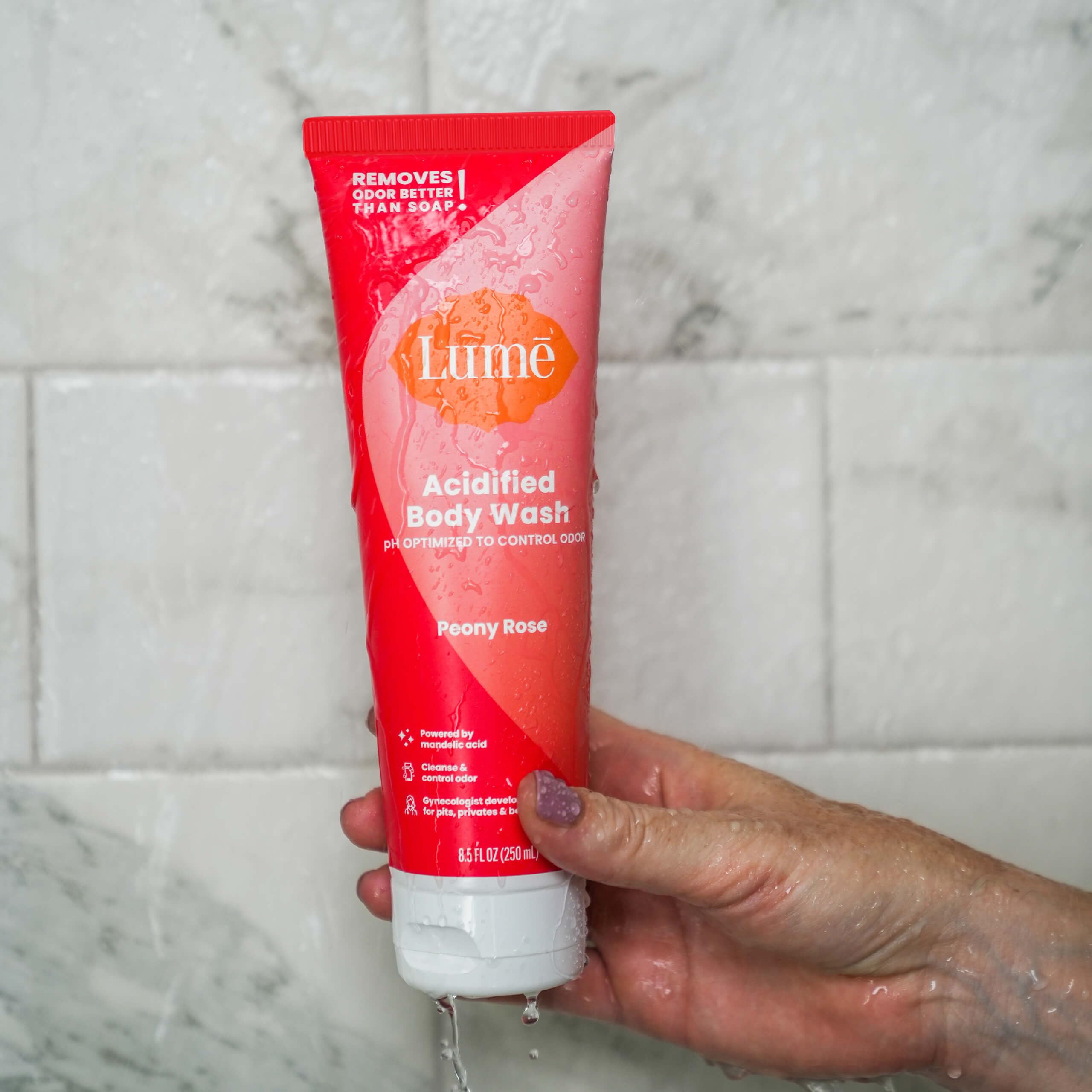 Lume Acidified Body Wash bottle with label and 8.5 oz pack