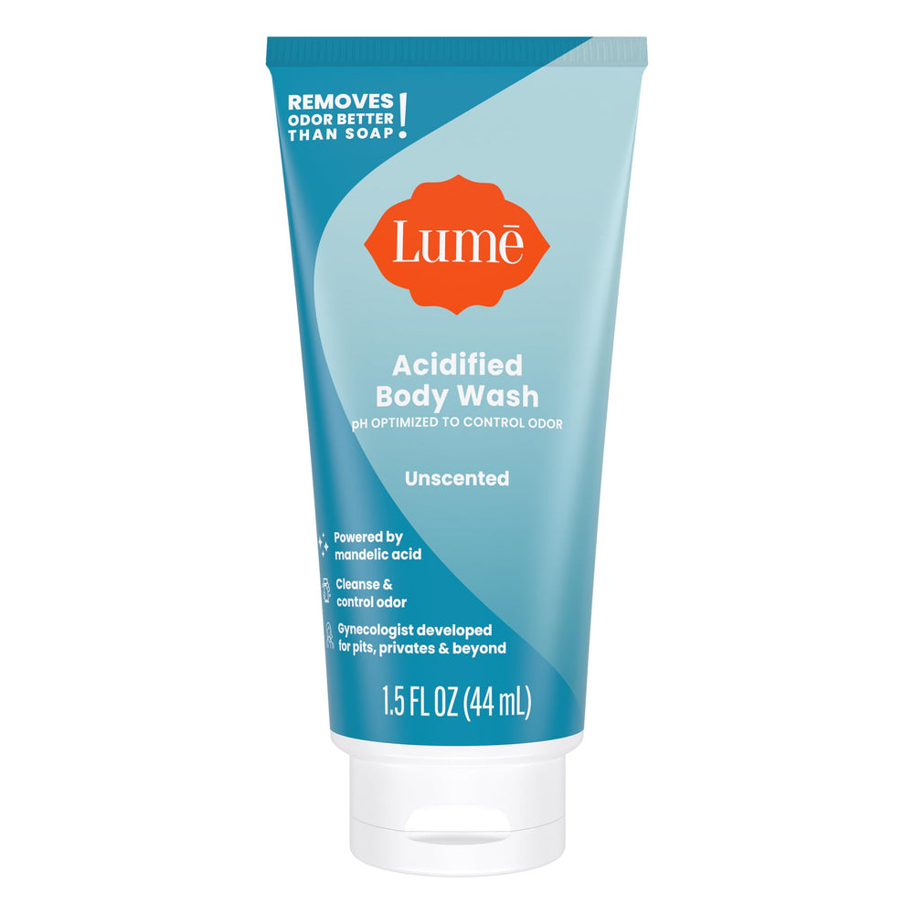 Lume Acidified Body Wash mini Unscented for fragrance-free odor protection and hydration.
