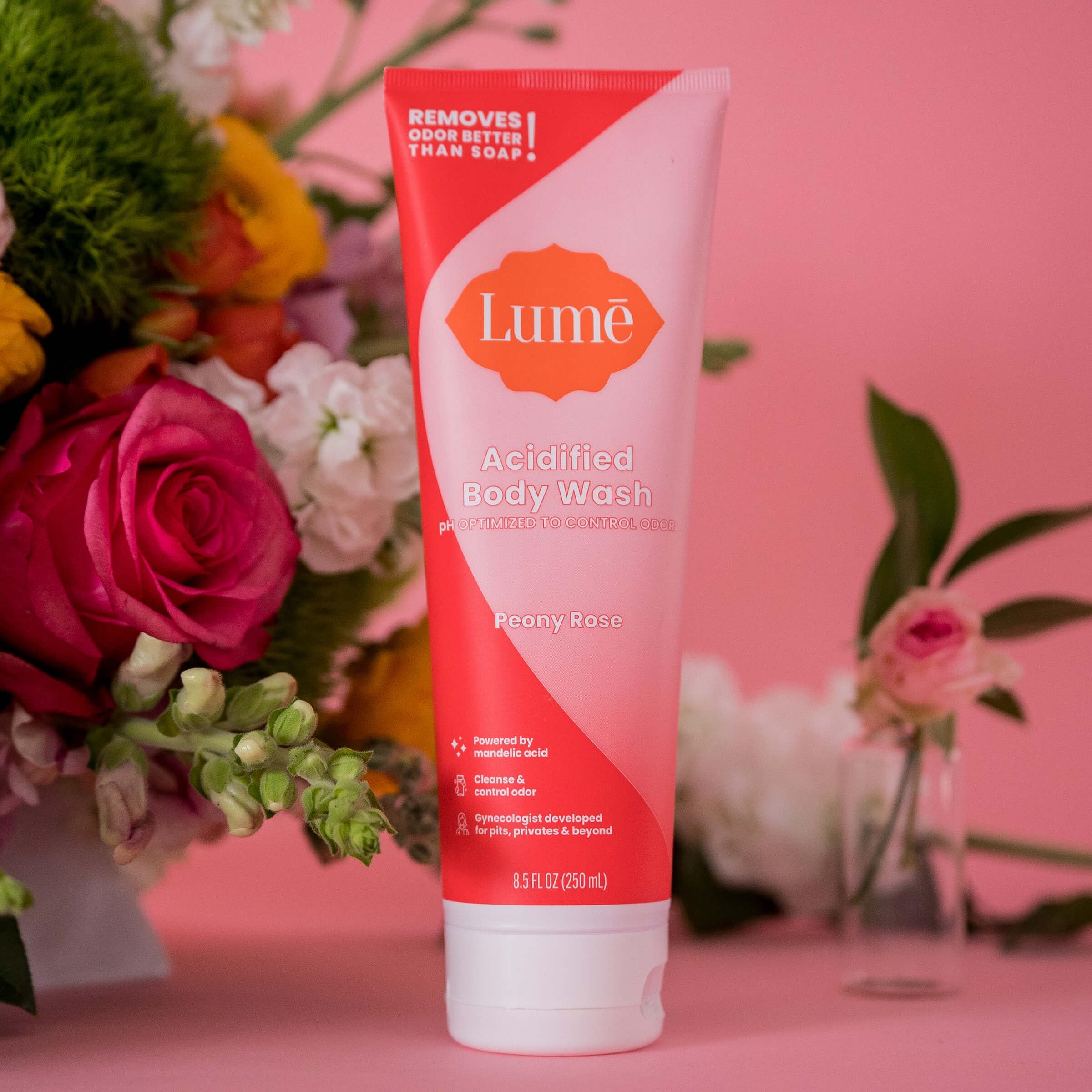 Lume Acidified Body Wash pack of 2 on the counter