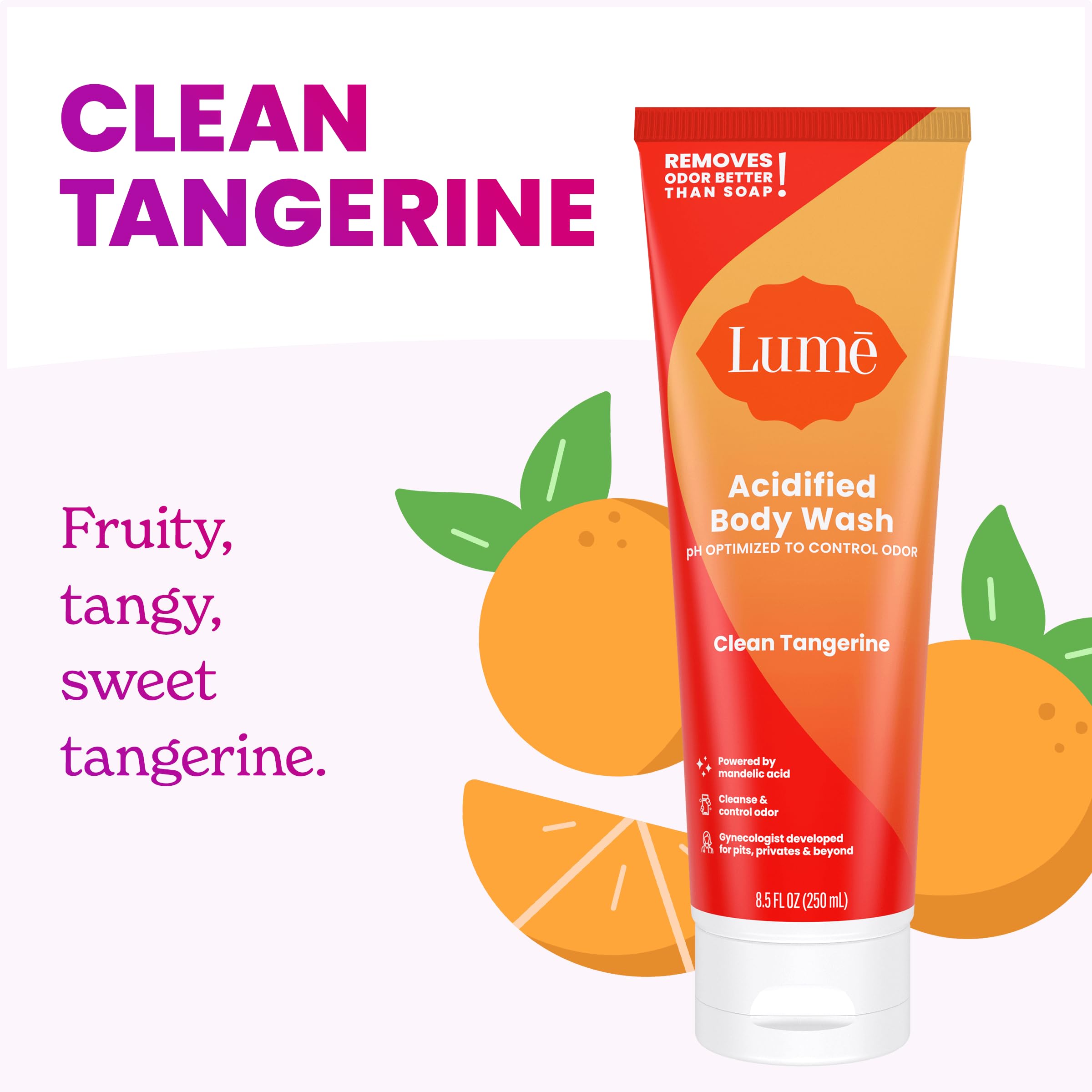 Lume Acidified Body Wash pour-action demonstrates easy-to-apply lather