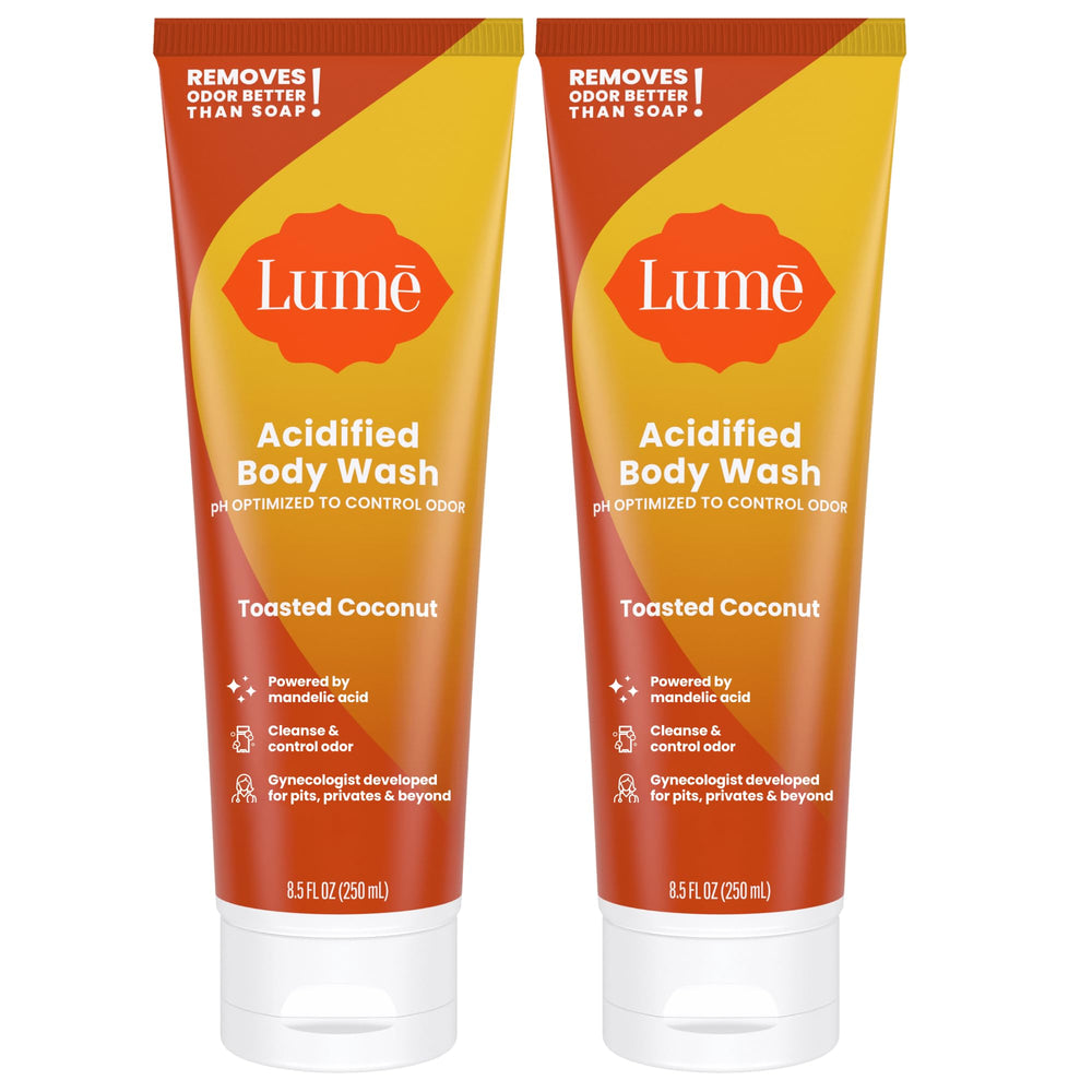 Lume Acidified Body Wash bottle with toasted coconut scent for long-lasting freshness