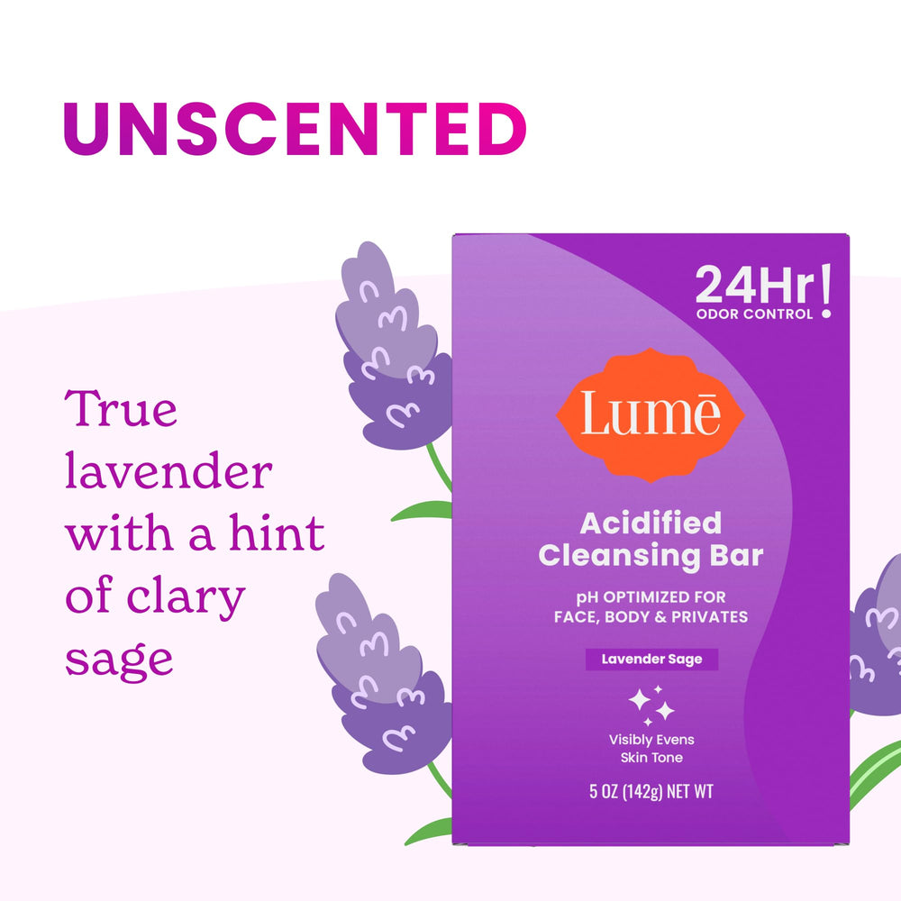 Lavender Sage scent on packaging and bar surface.