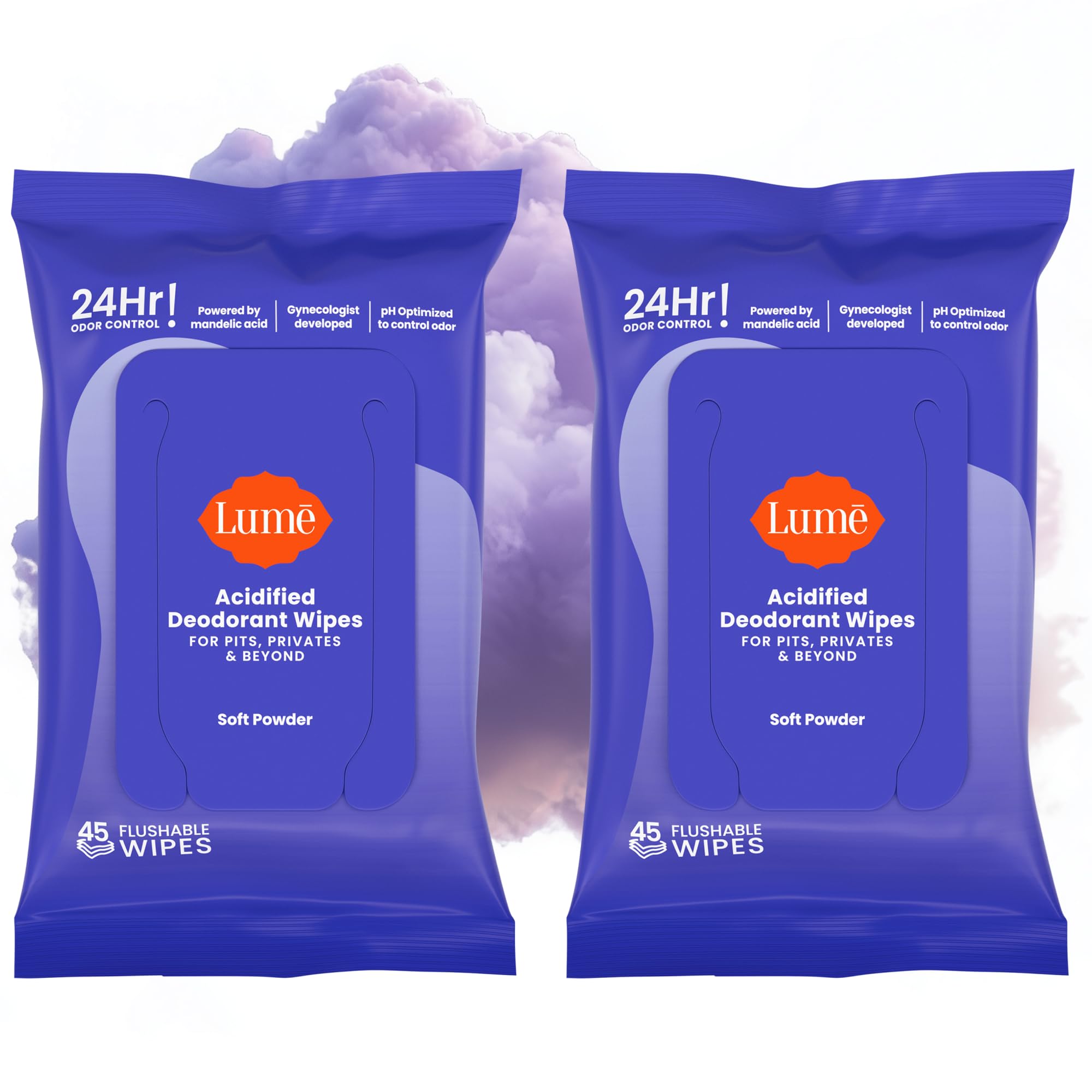 Lume Acidified Deodorant Wipes with Soft Powder towelettes for on-the-go freshness