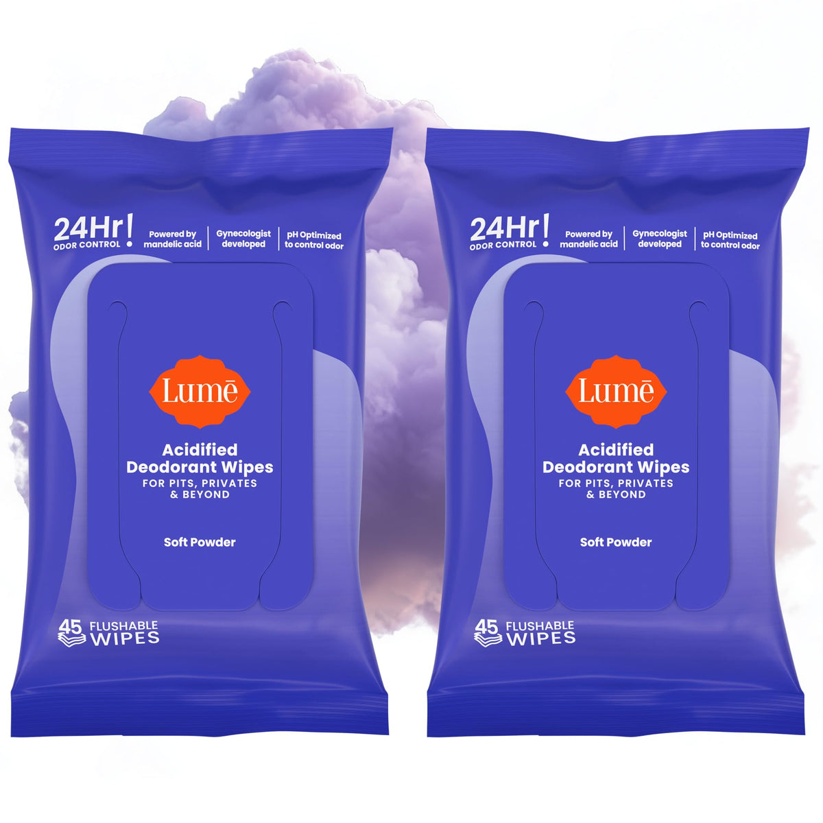 Lume Acidified Deodorant Wipes with Soft Powder towelettes for on-the-go freshness