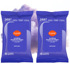 Lume Acidified Deodorant Wipes with Soft Powder towelettes for on-the-go freshness