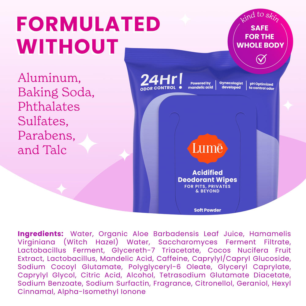 Lume wipes for undercarriage use providing all-over odor protection.