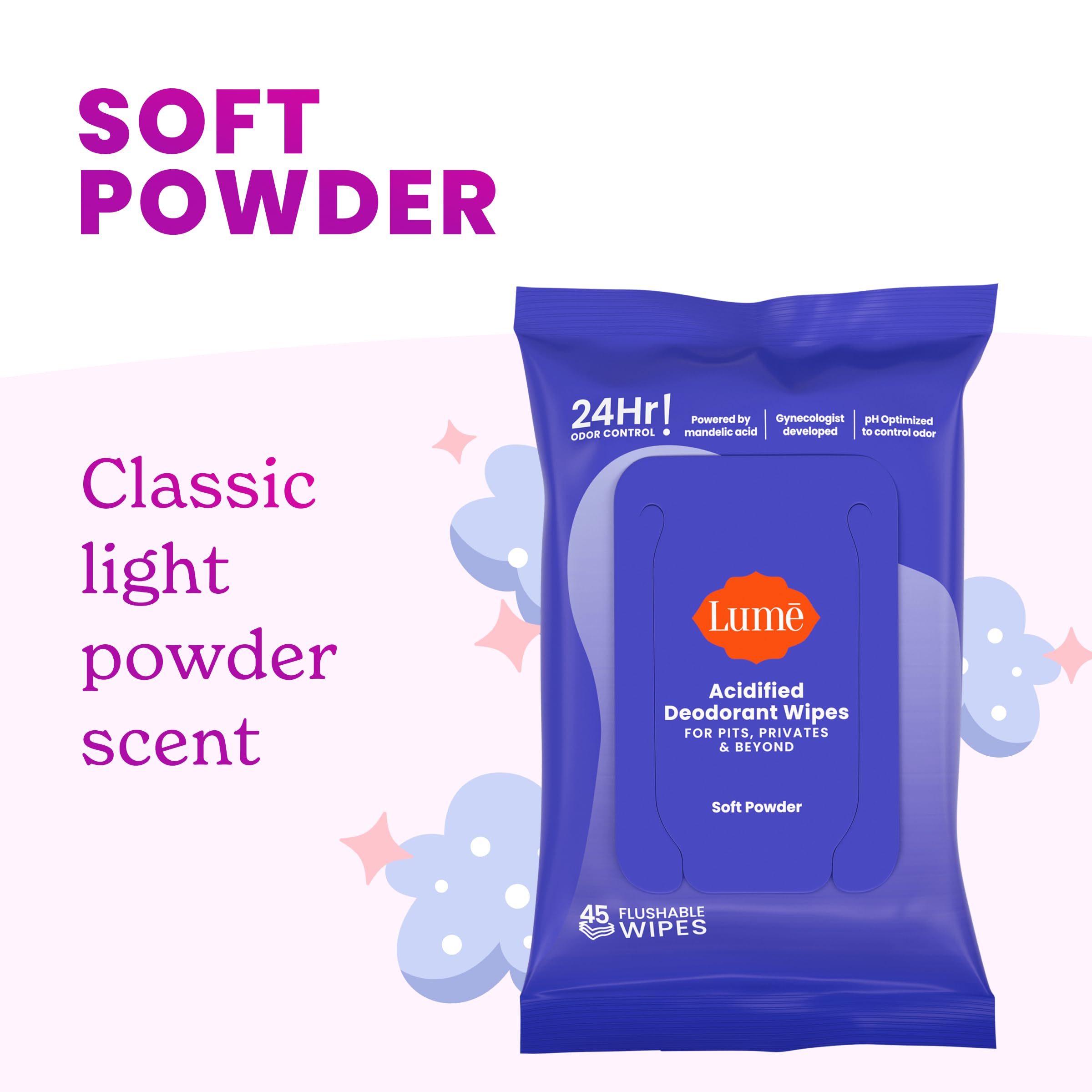 Use underarms for fast refreshing with Lume wipes