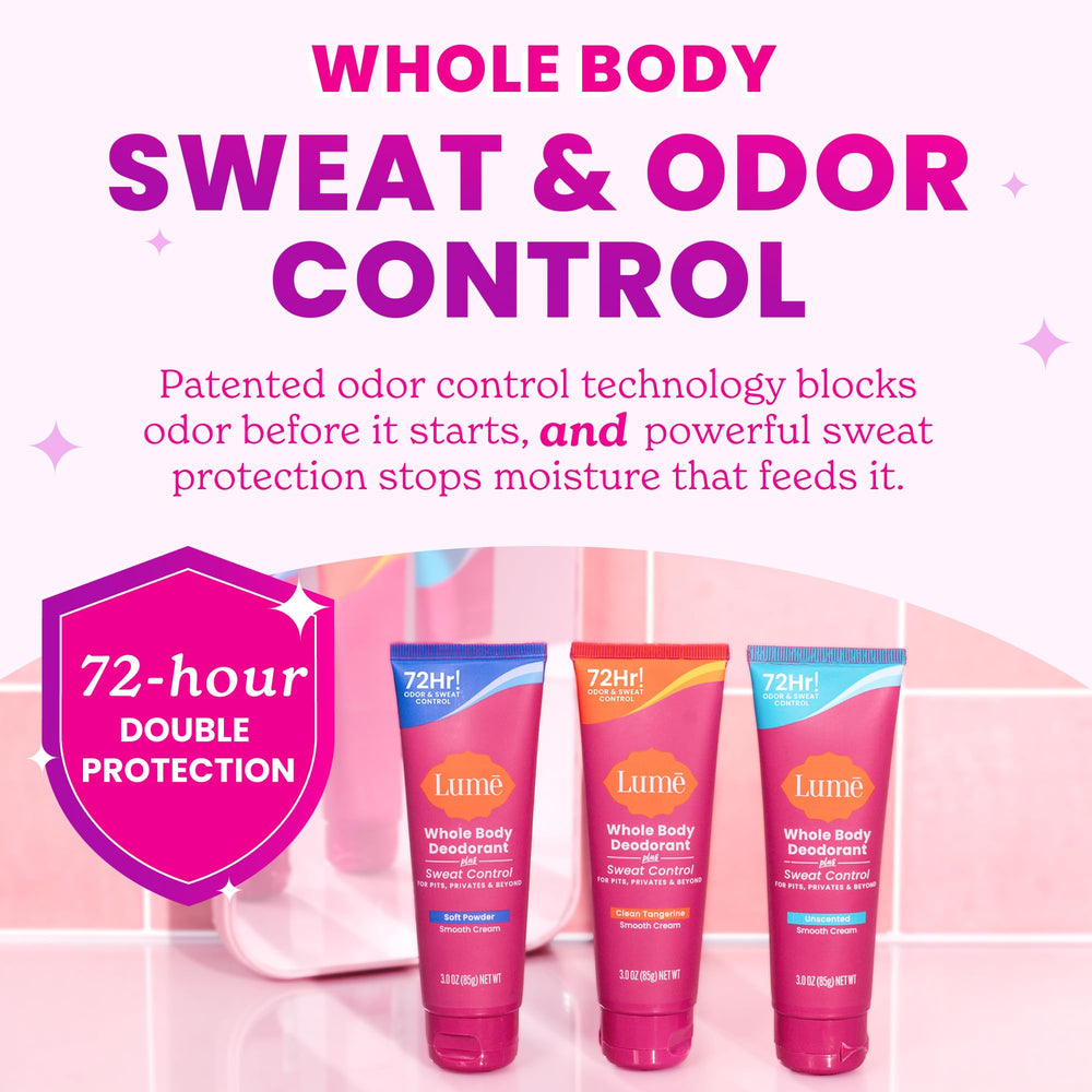 Apply Lume on the armpit with a lotion-like rub for odor control.