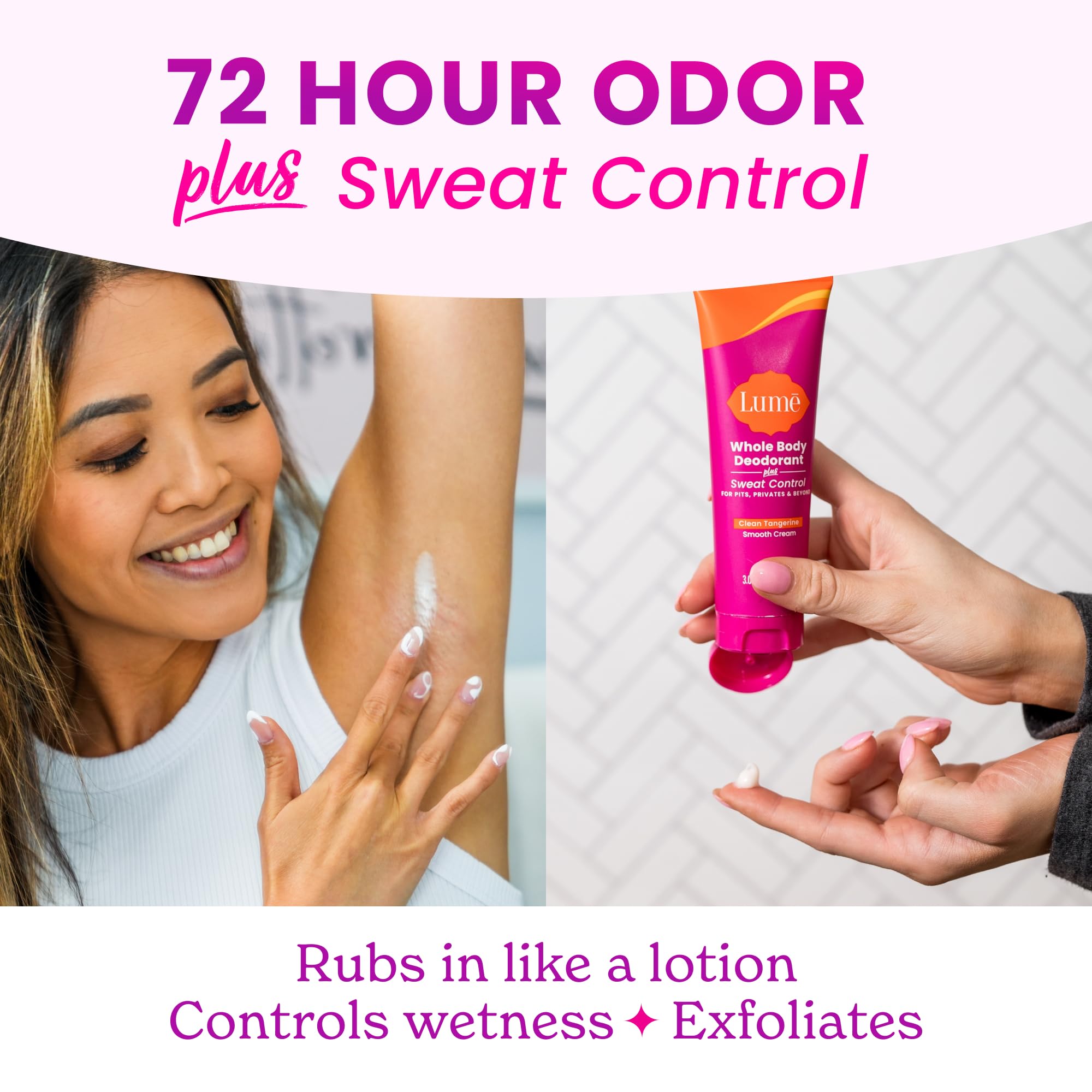 Lume baking soda-free label communicates skin-friendly formula.