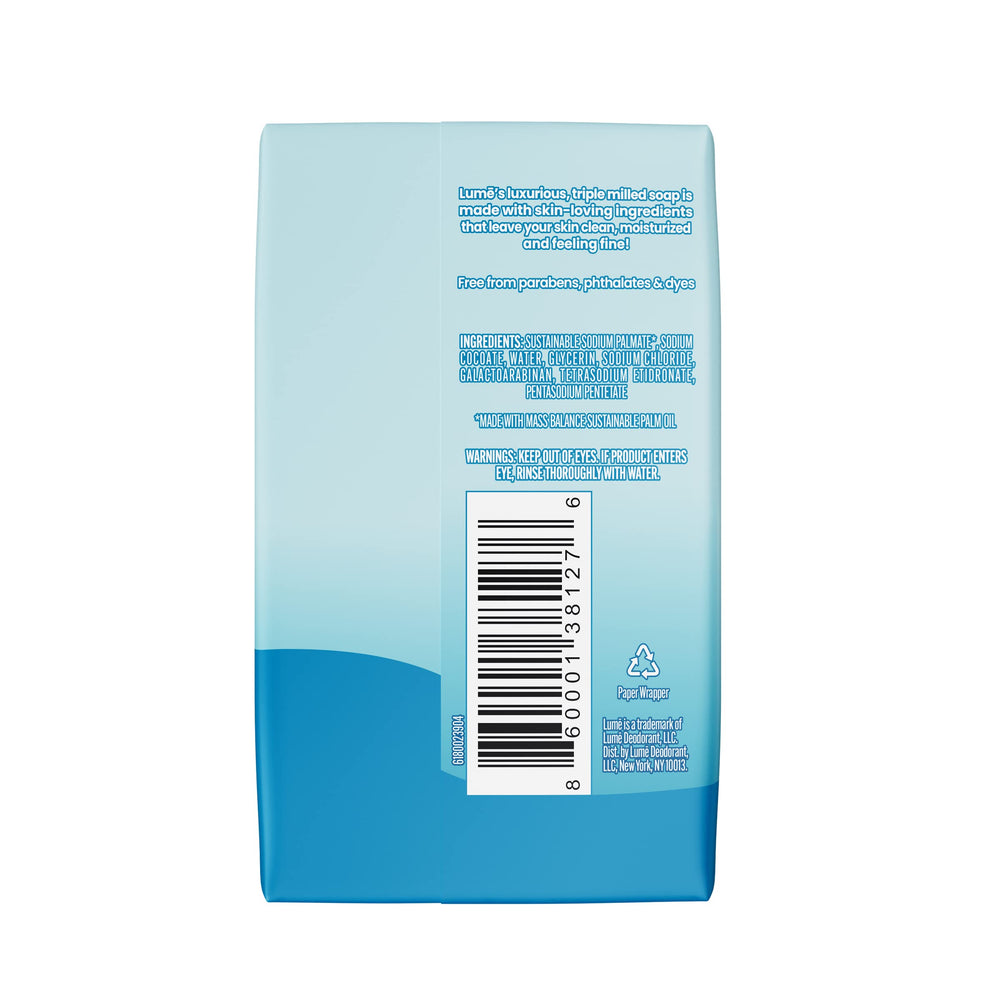 Lume bar soap lather close-up highlights dense, creamy cleansing.