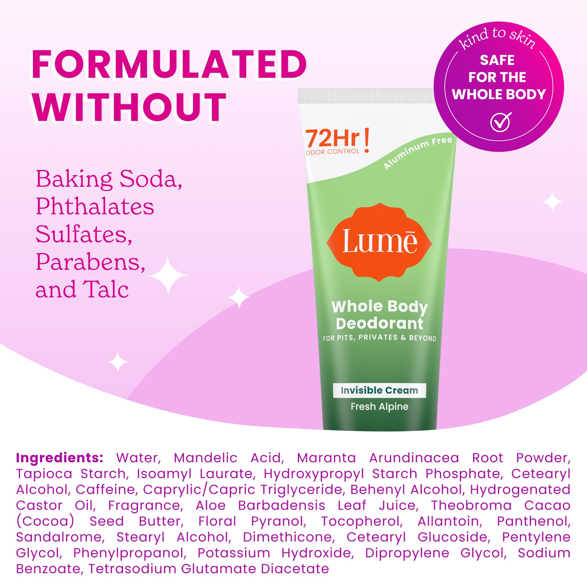 Lume odor control across areas like feet and folds for everyday freshness.
