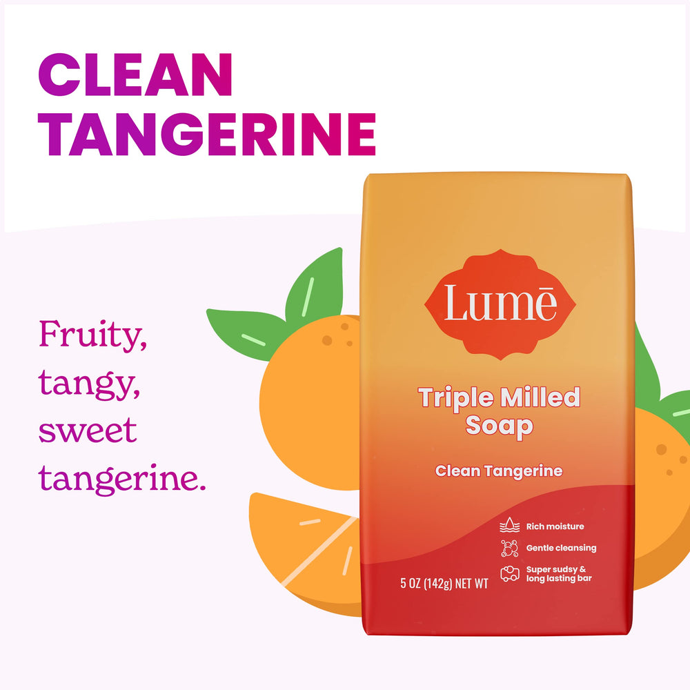 Lume Clean Tangerine scent provides bright citrus notes for a refreshing shower.
