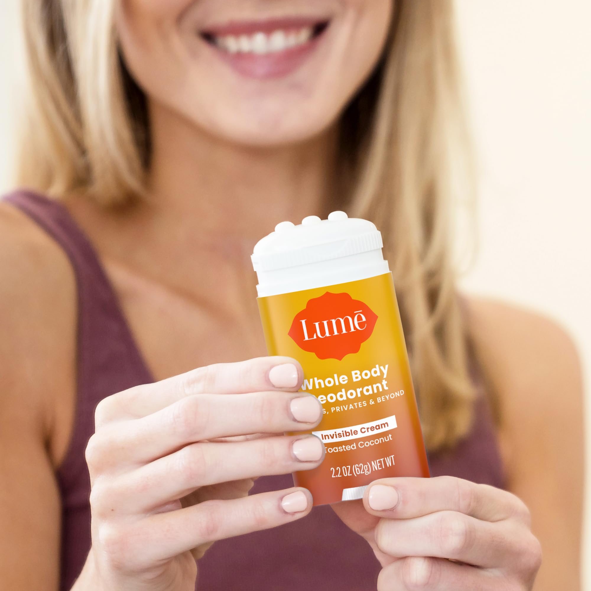 Lume cream-stick close-up showing smooth texture for sensitive skin.
