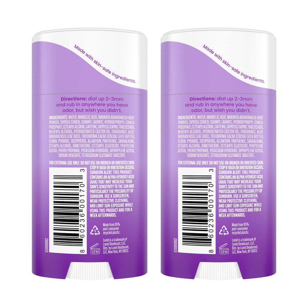 Lume deodorant cream stick application in hand demonstrates easy, clean rubbing