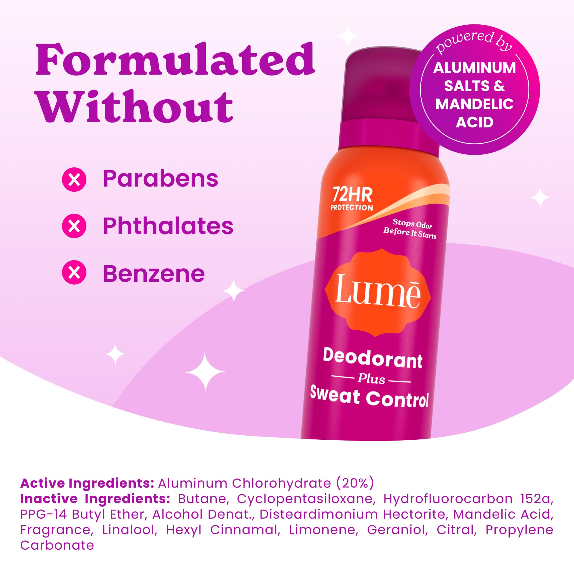 Lume Deodorant Plus Sweat Control 2-pack showcases value and extended coverage.