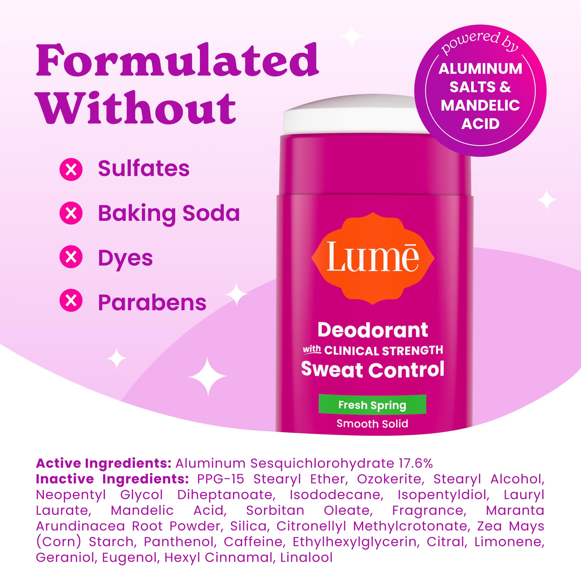 Lume Baking soda free formula supports gentle underarm care