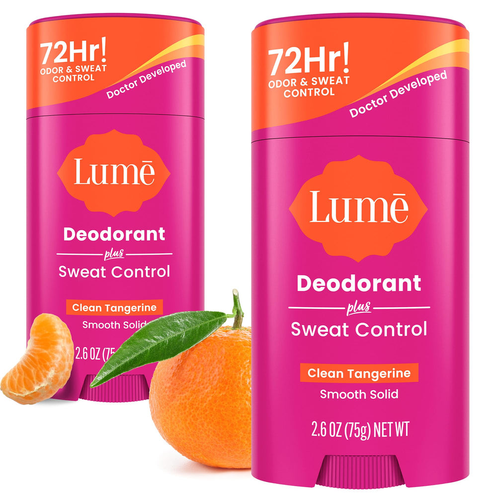 Lume Deodorant Plus Sweat Control smooth solid stick front view for all-day odor and dryness