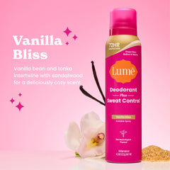 Lume Vanilla Bliss scent spray with a luxurious underarm aroma.