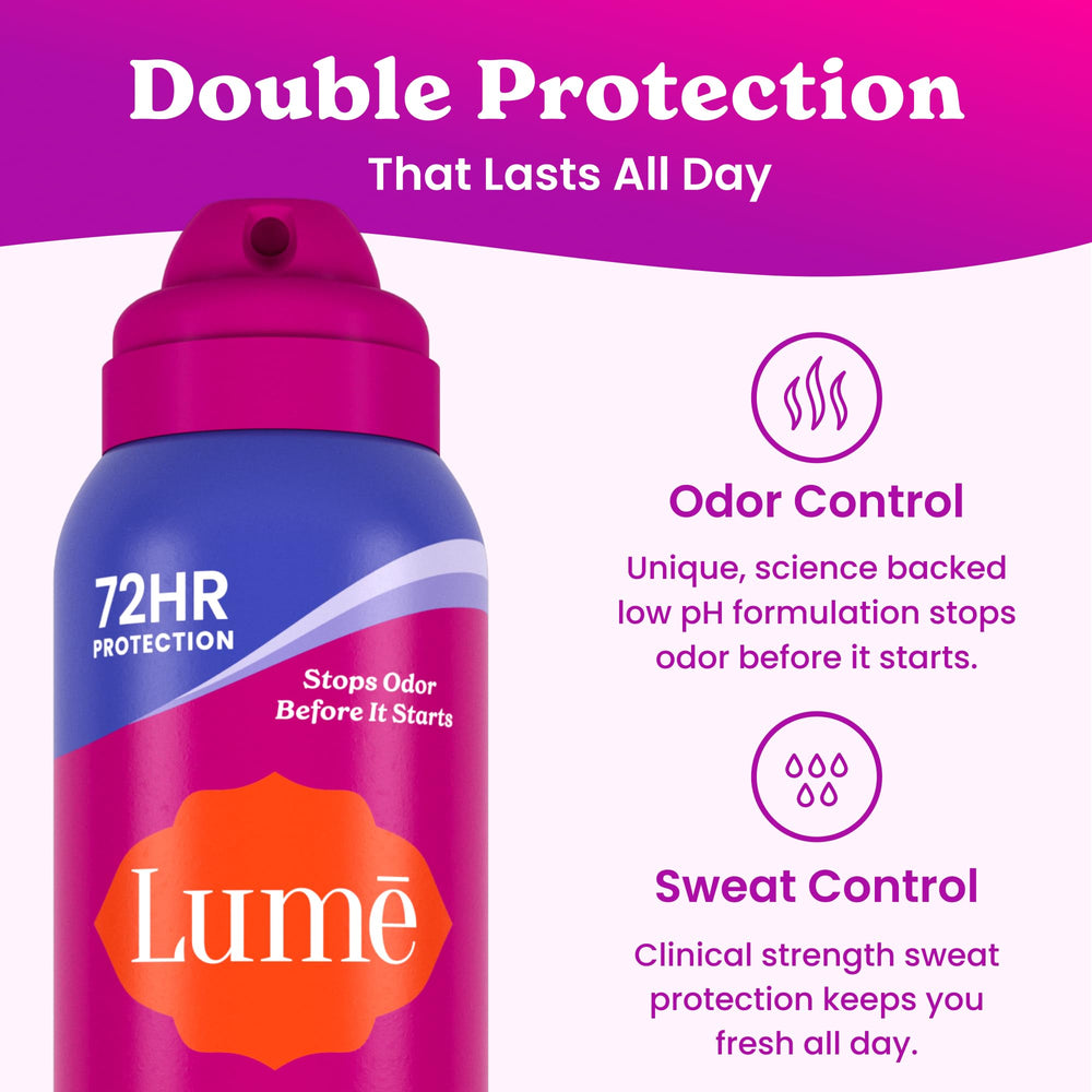 Lume Deodorant Plus being applied to the underarm for quick invisible protection.