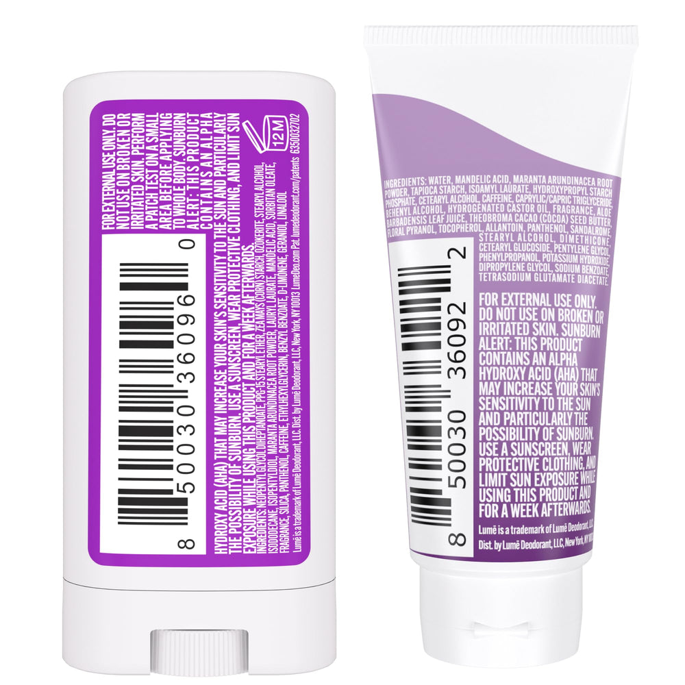 Lume travel mini-bundle packaging illustrates on-the-go odor protection.