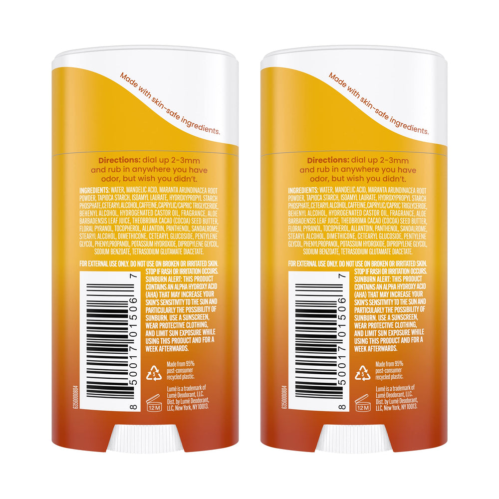 Lume invisible cream-stick applied to underarm for all-day odor control.