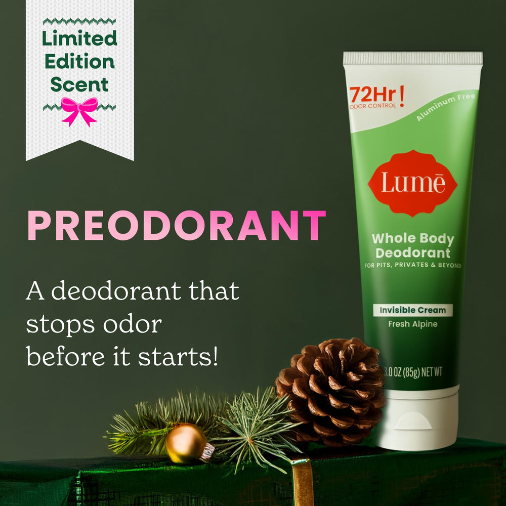 Lume invisible cream tube rubbed onto skin demonstrating easy application.
