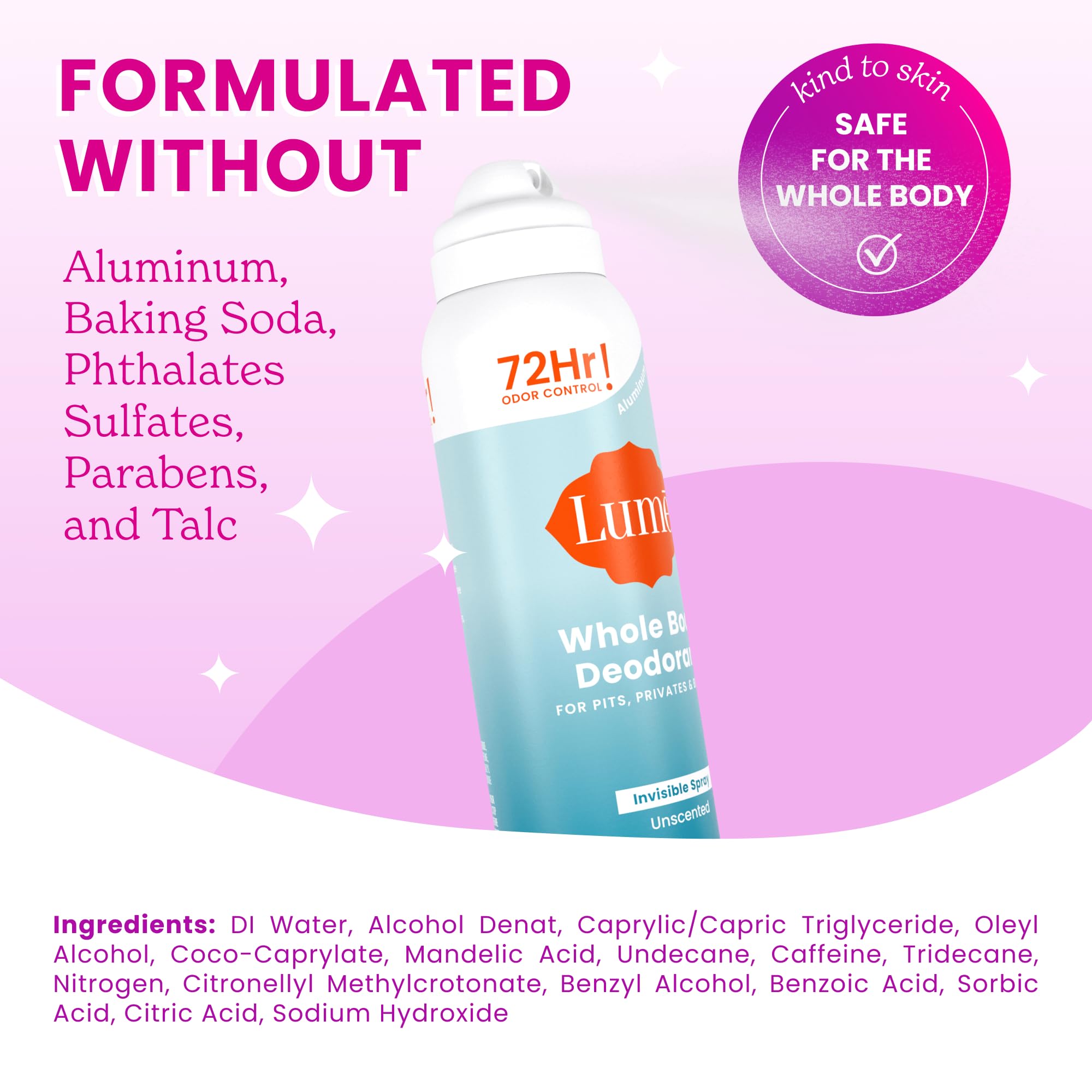 Lume Invisible Spray Deodorant for women underboob keeps skin comfortable with odor prevention.