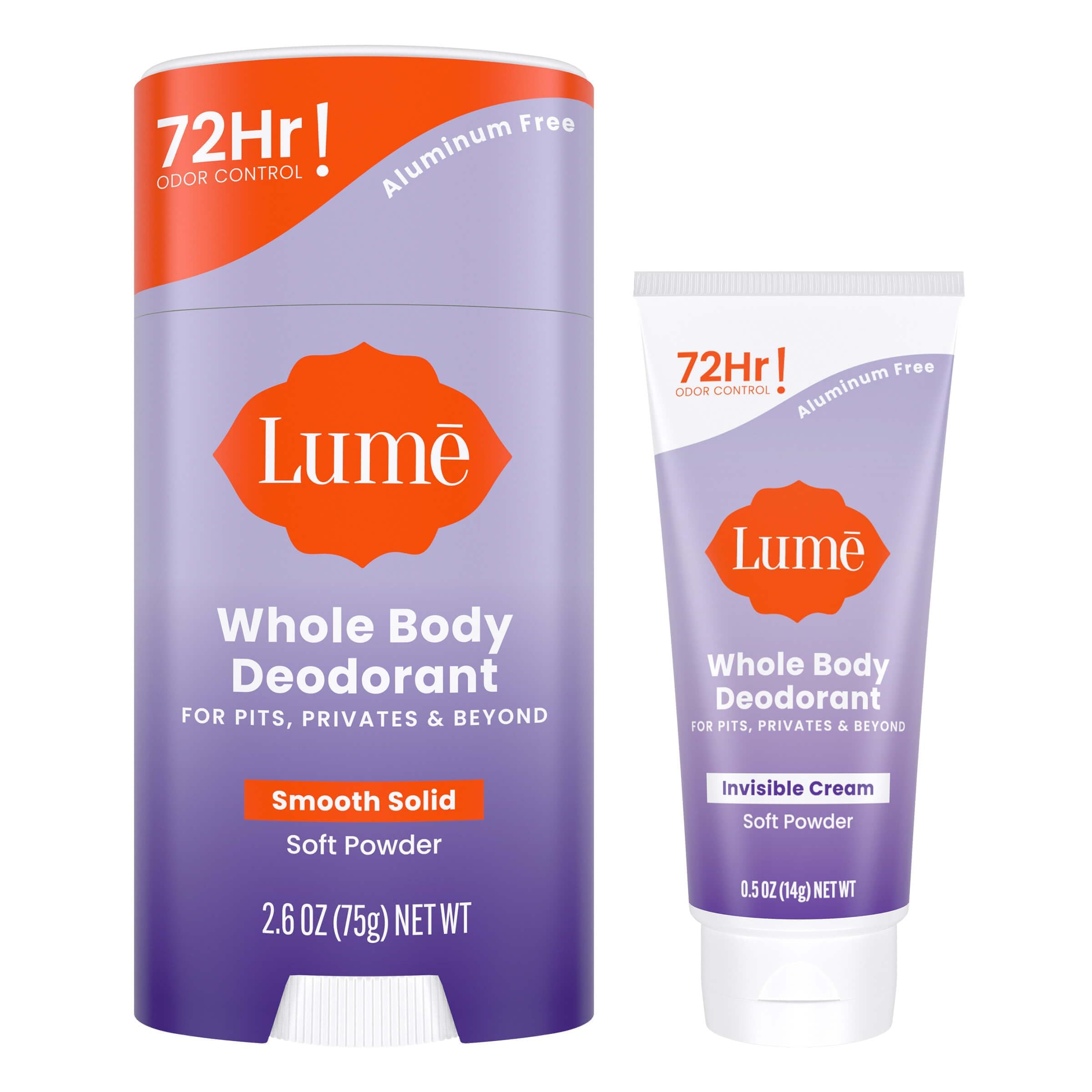Lume mini cream tube applying invisible odor control to the skin