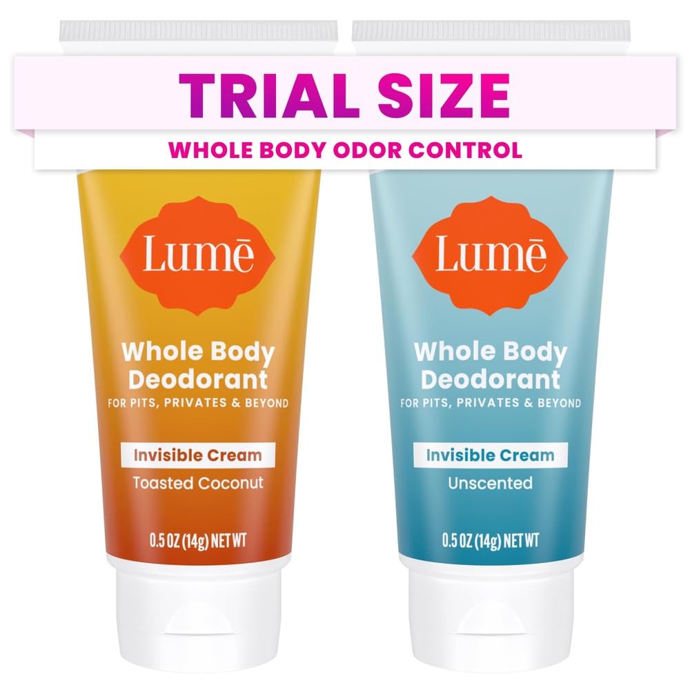 Lume mini travel tube with toasted coconut scent for on-the-go freshness.