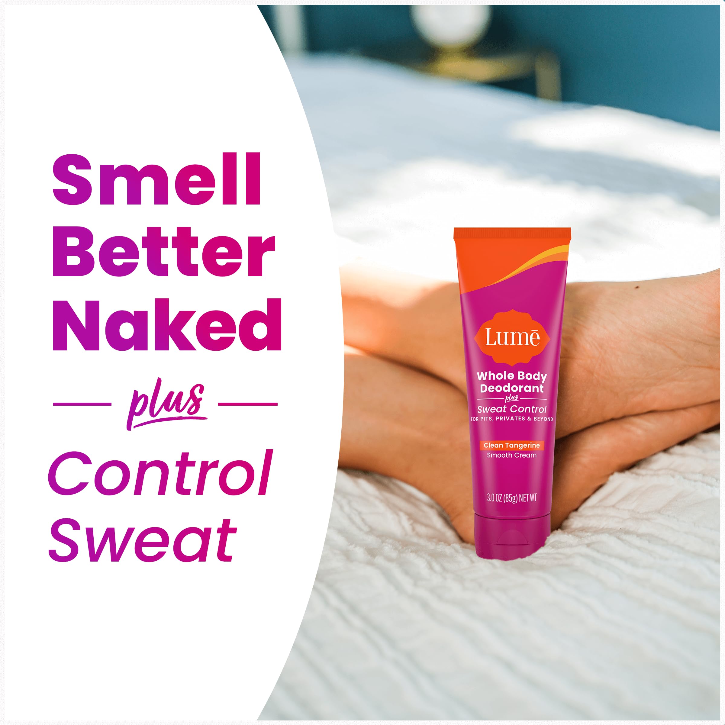 Lume odor control claim on packaging hints long-lasting freshness.