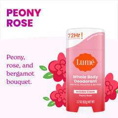 Lume Peony Rose odor-control graphic illustrating all-day protection