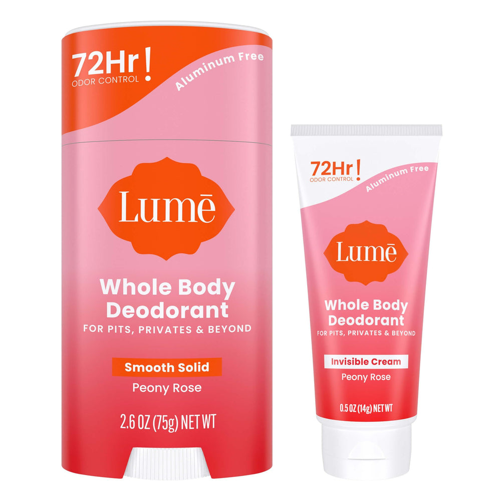 Lume Peony Rose solid stick 2.6oz for all-day odor control.