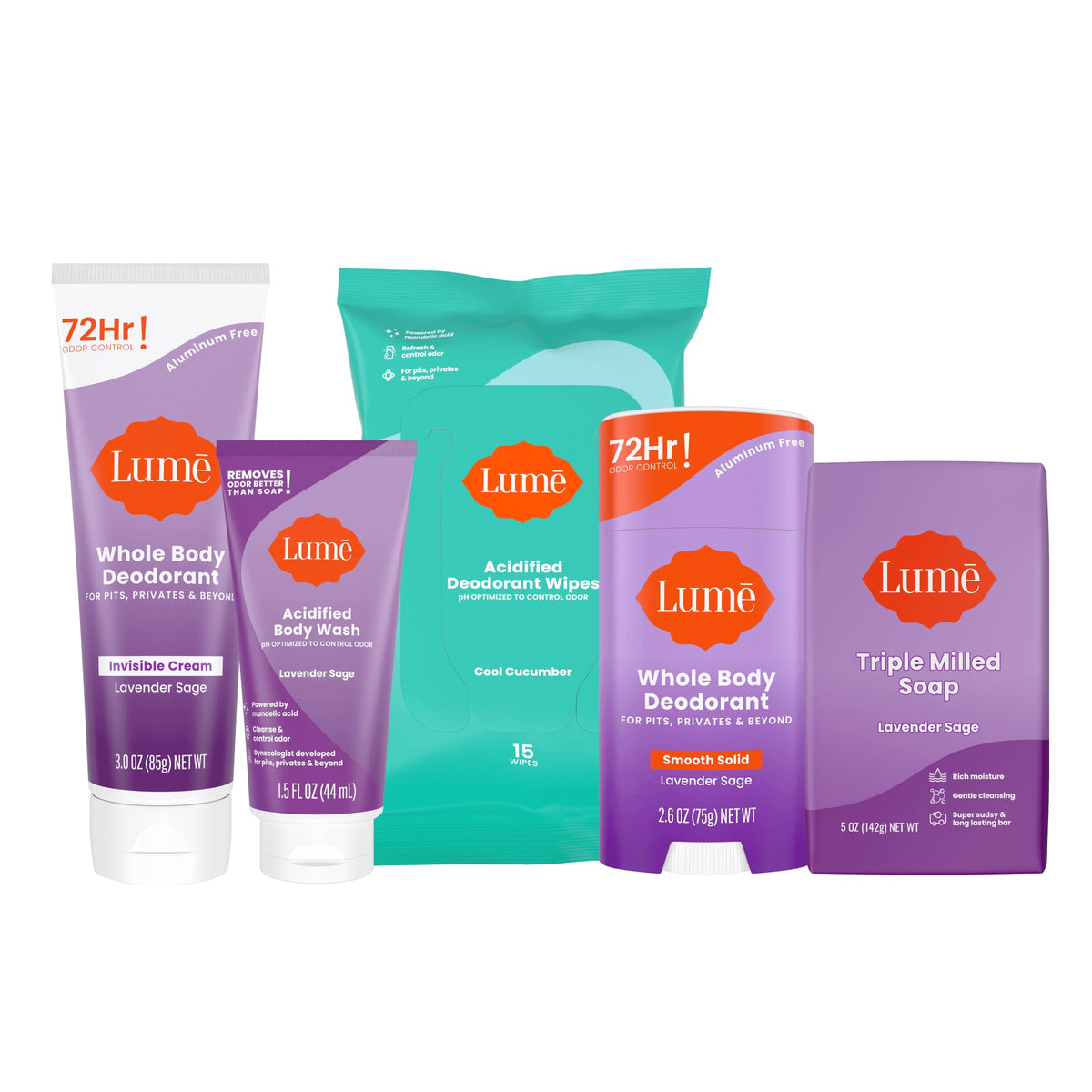 Lume Smooth Solid Stick Lavender Sage for long-lasting odor control.