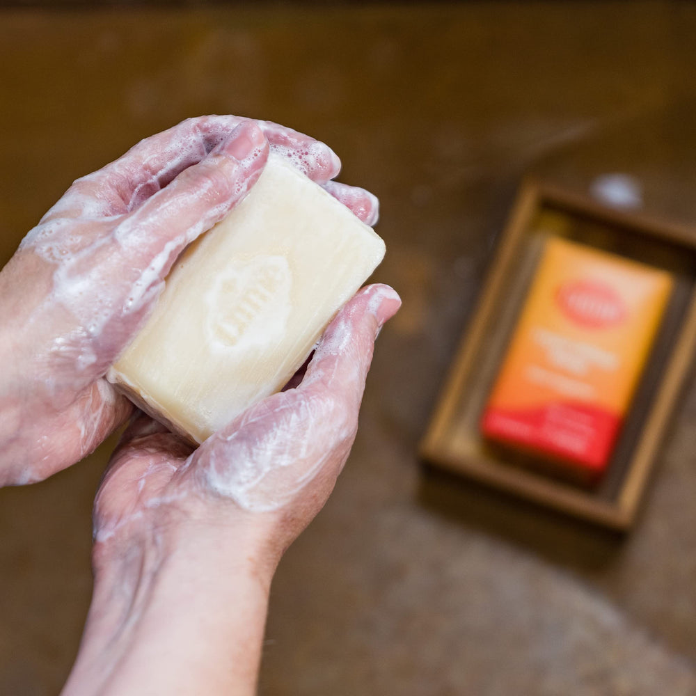 Lume soap is free from SLS and parabens for skin friendly cleansing.