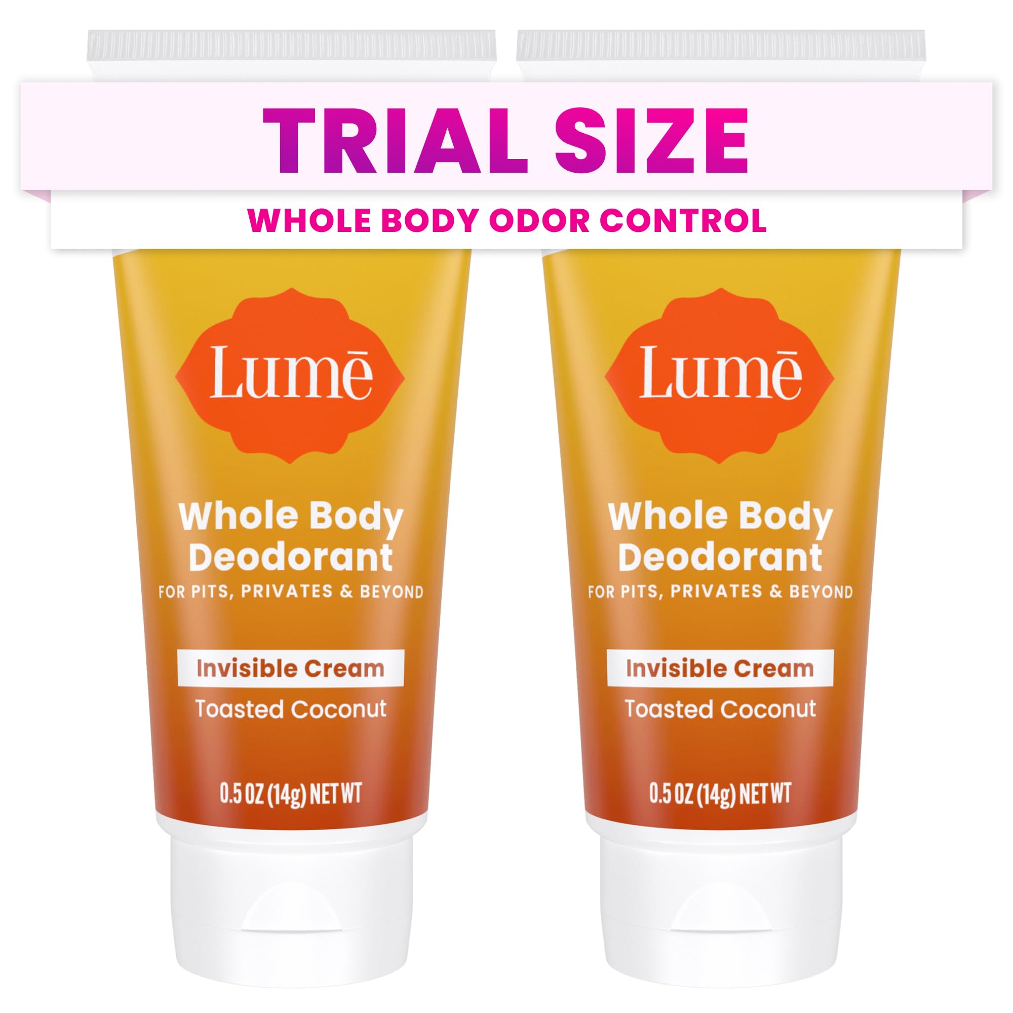 Lume toasted coconut packaging showing on-the-go odor protection