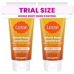 Lume toasted coconut packaging showing on-the-go odor protection