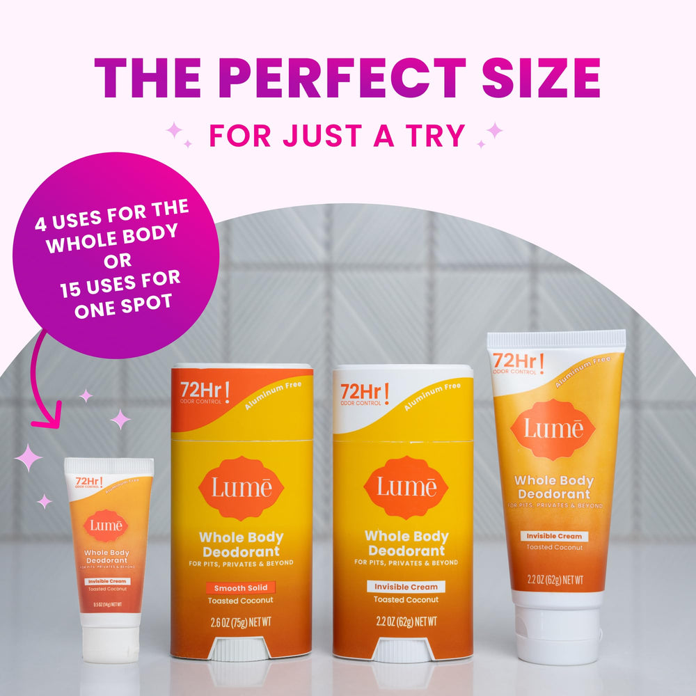 Lume travel-size bottle shown for convenient carry-on use