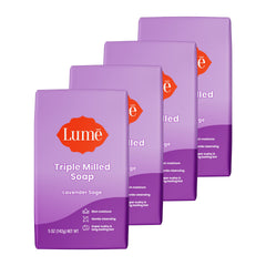 Lume Lavender Sage soap bar close-up showing rich lather for daily cleansing