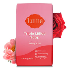 Lume triple milled soap peony rose packaging highlights premium bar for daily routines.