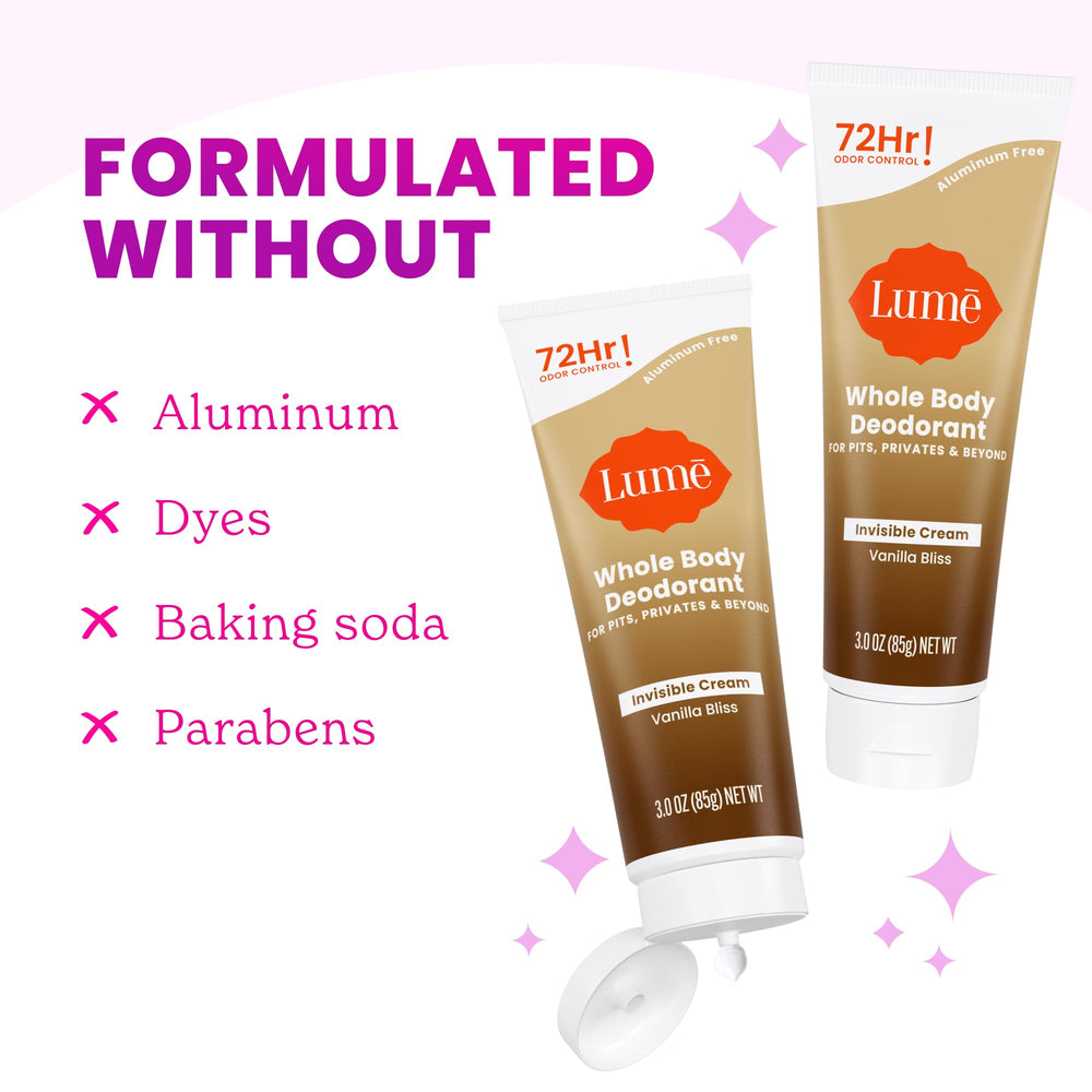 Invisible cream absorbed into skin with Lume Vanilla Bliss