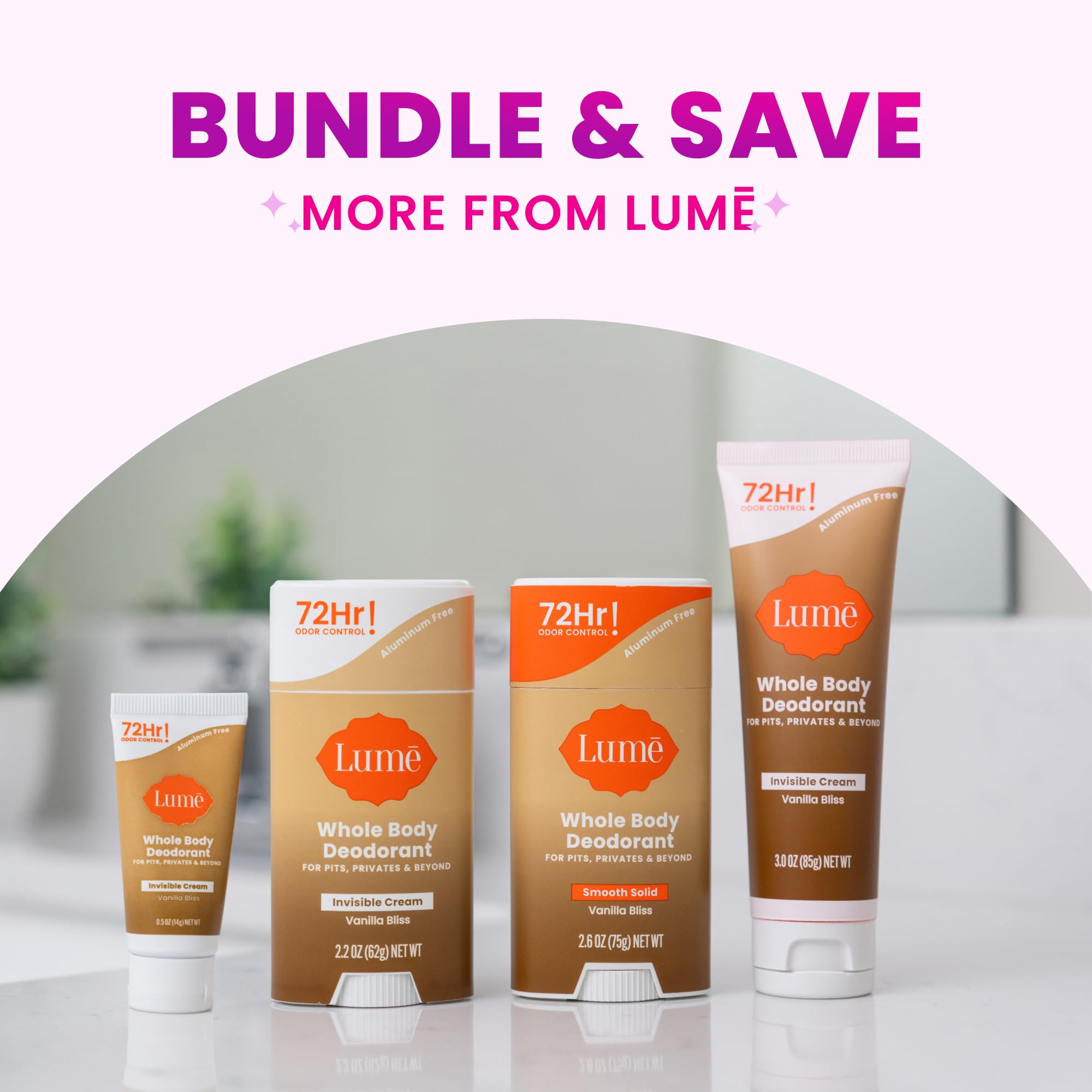 Packaging display of Lume Vanilla Bliss two-unit pack and size