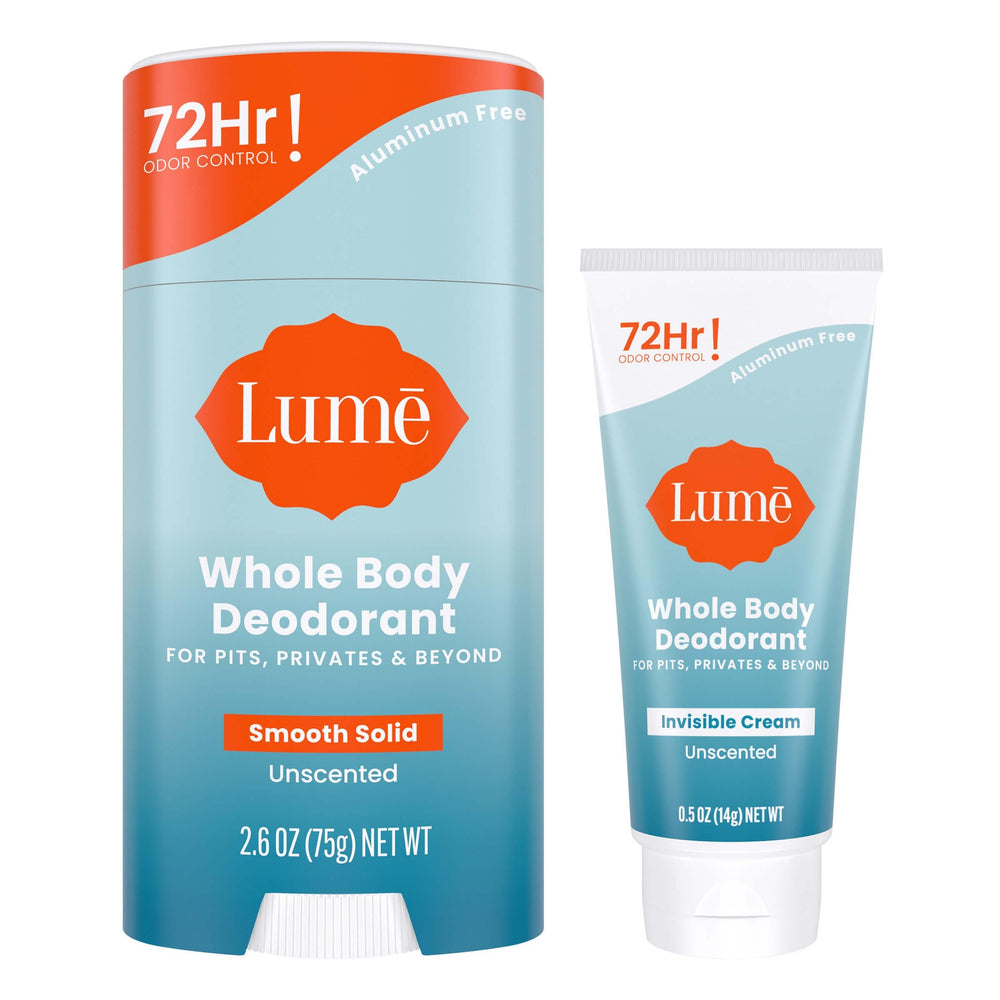 Lume invisible cream tube mini displaying long-lasting odor control for all-day confidence