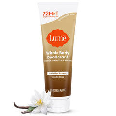 Lume Whole Body Deodorant Invisible Cream Tube front view for all-day odor control.