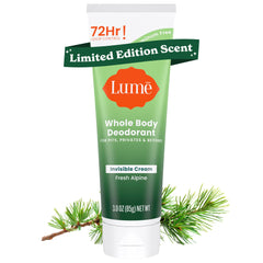 Lume Whole Body Deodorant invisible cream tube shown for all-day odor control.