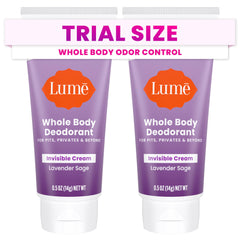Lume Whole Body Deodorant mini travel packaging shows convenience for on-the-go odor control.